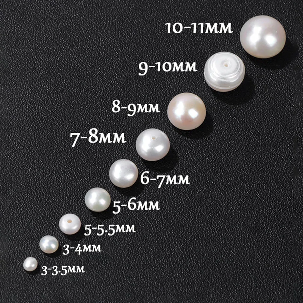 AAAA Natural Freshwater Pearl Beads Button Bread Pearl Flat Round Half Hole Pearl Beads for Jewelry Making Accessories Findings