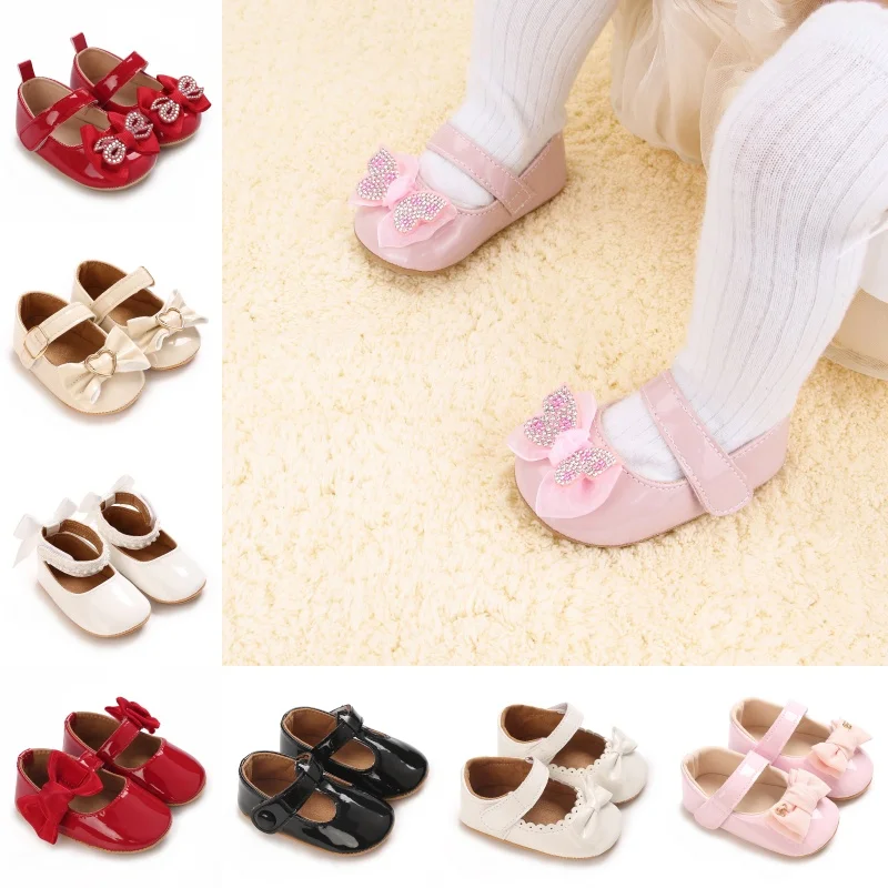 Summer and Autumn Baby Shoes PU Leather Baby Shallow Mouth Single Shoes Water Diamond Princess Shoes Soft soled Sneakers