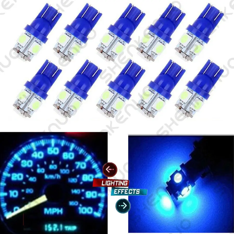 

10PC Ice Blue T10 5SMD 5050 Car LED Wedge Light Plate License Bulbs 194 168 2825