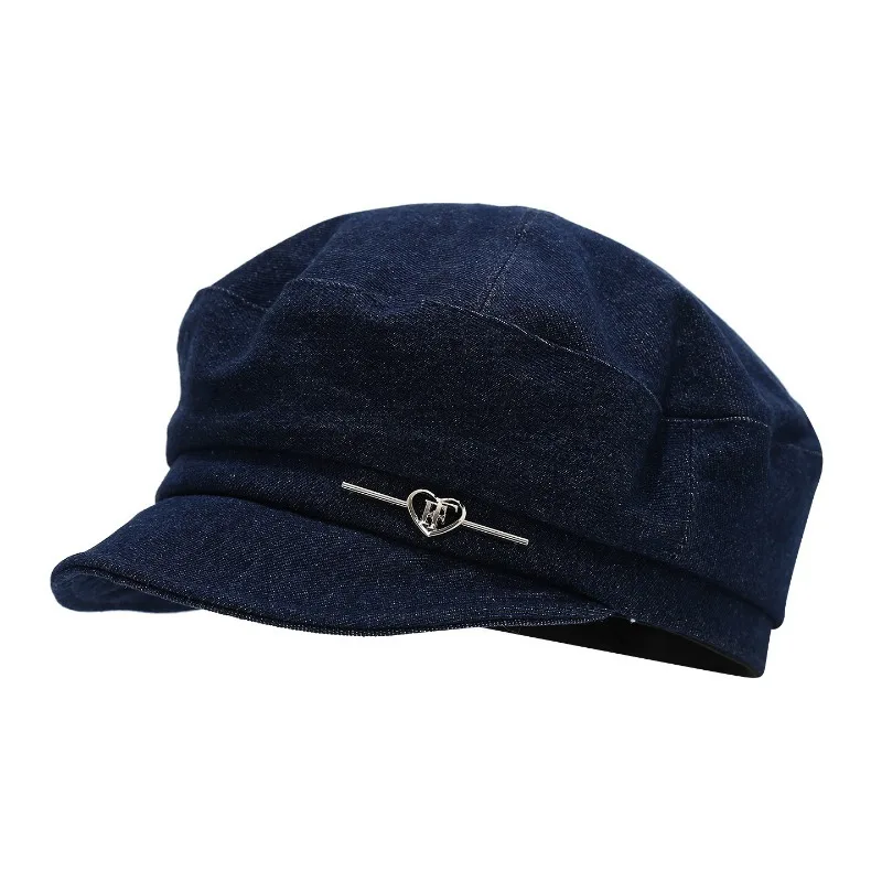 Letter Metal Buckle Denim Newsboy Hat Women's Autumn Versatile Casual Cap