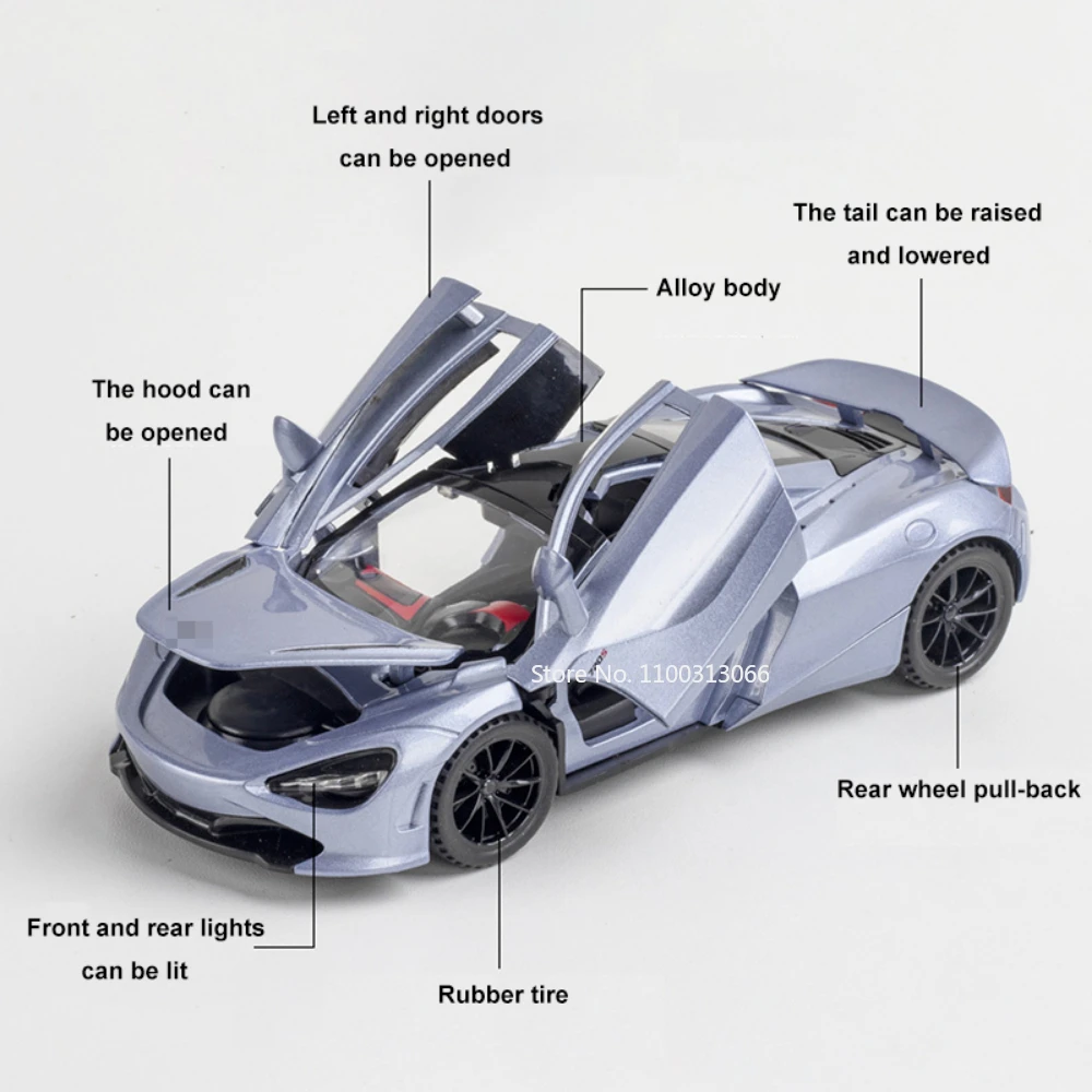 1/32 Schaal 720S Gelegeerd Sportwagens Model Diëcast Speelgoed Metalen Voertuigen Model Met Geluidslicht Deuren Kan Worden Geopend Auto Voor Jongens