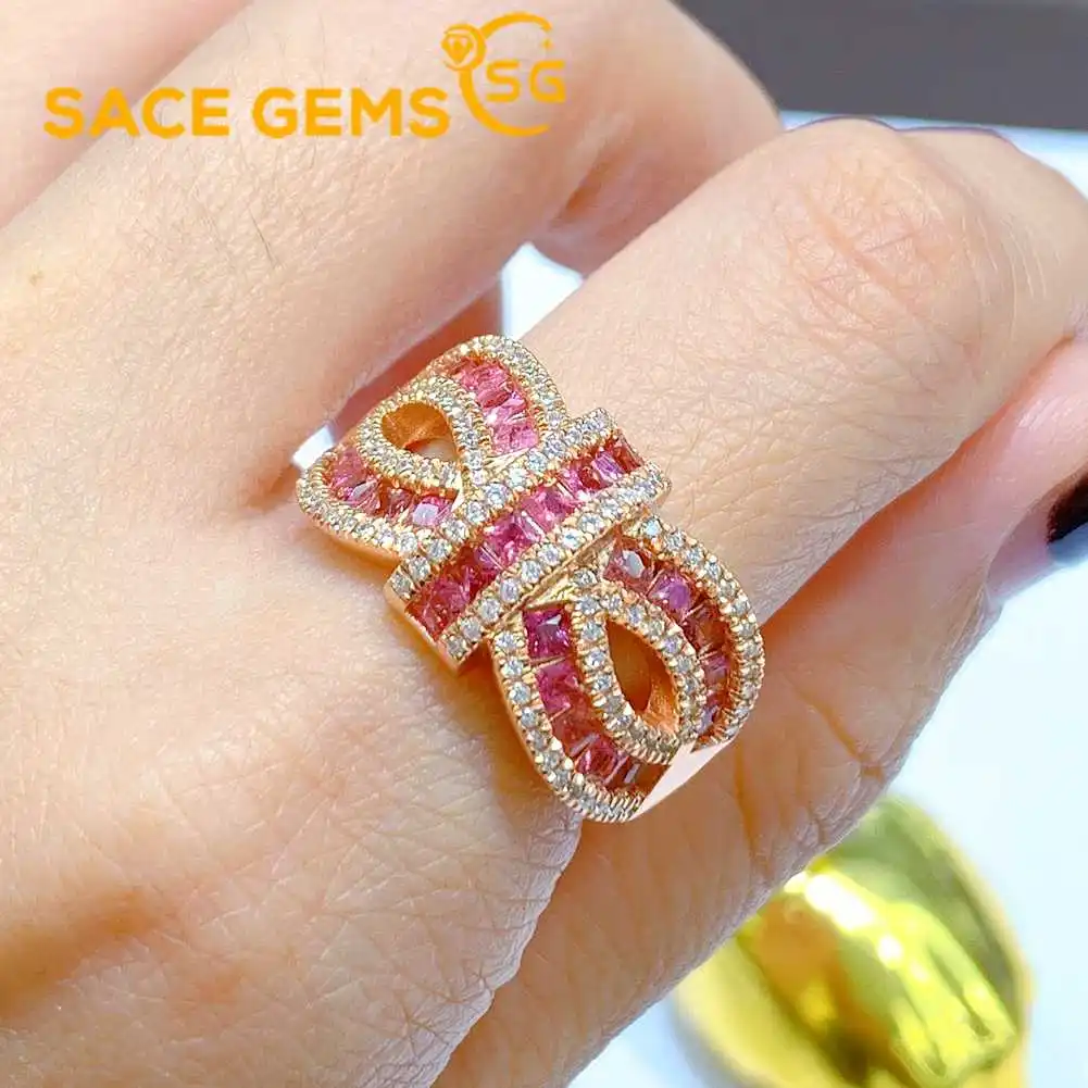 

SACE GEMS New 925 Sterling Silver 2MM Natural Tourmaline Gemstone Rings for Women Engagement Cocktail Party Fine Jewelry Gift