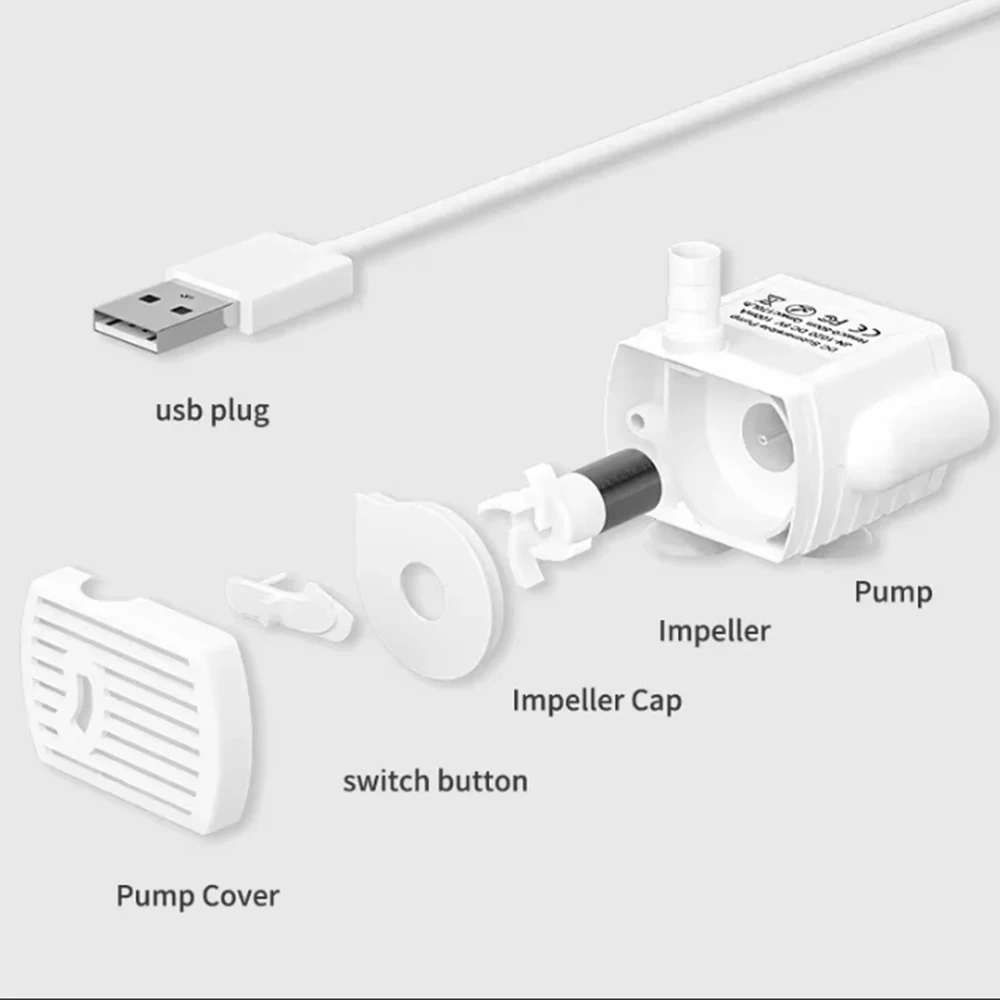 USB Wasserpumpe LED Licht Haustier Katze Wasser Brunnen Motor Ersatz für Katze Blumen Trinknapf Spender Haustier Zubehör – Detail 20