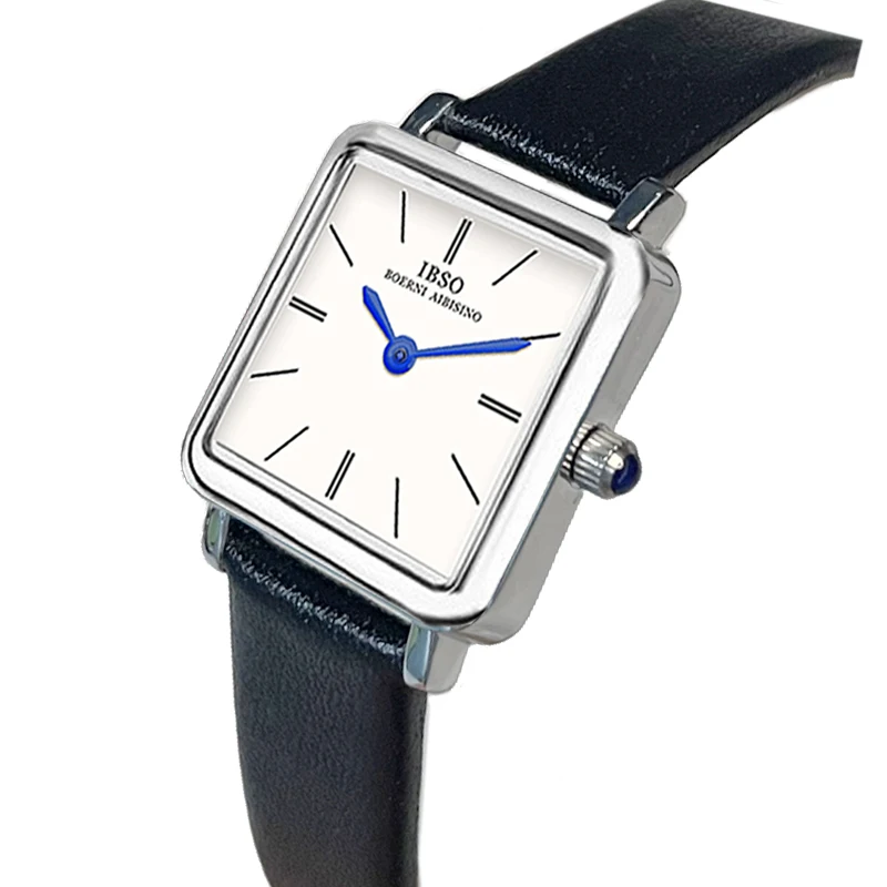 Original High-End Woman Watch Black Leather Waterproof Quartz Wristwatches Ladies Accessories Luxury Square Hand Clock Orange