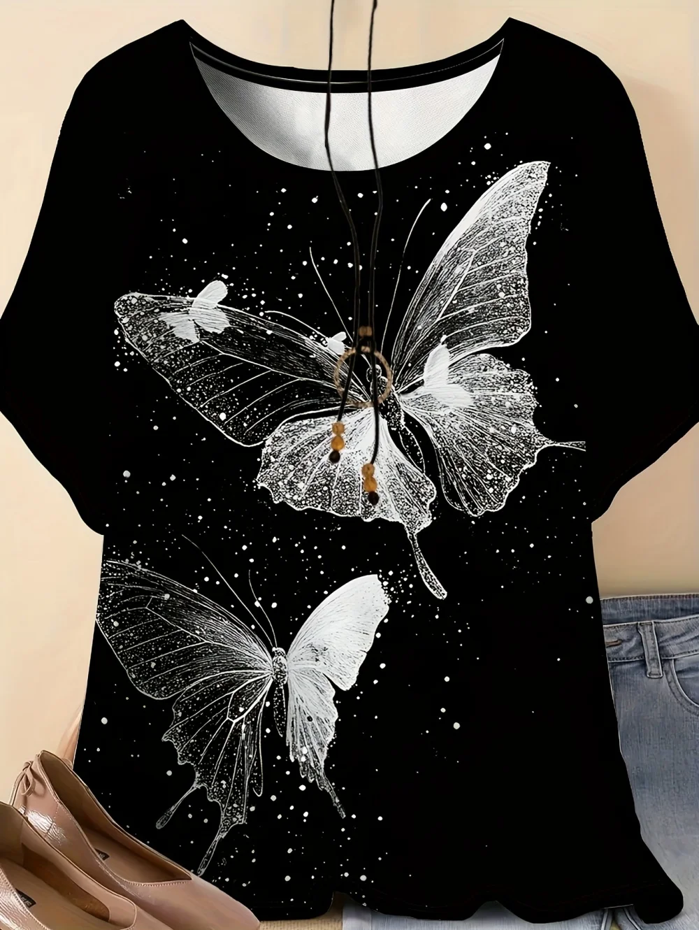 2026 Fashion 3D Butterfly Print T-Shirt for Women Summer Casual O-Neck Short Sleeve Tops Loose Summer Tees Y2k Woman Clothing