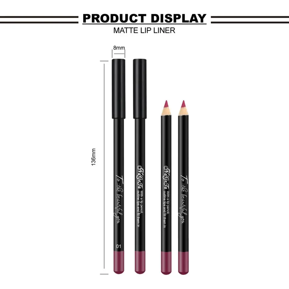 Natural Long Lasting Makeup Cosmetic Waterproof Matte Lip Liner Lipstick Eyeliner Pen Lip Liner Pencil 12 Assorted Colors