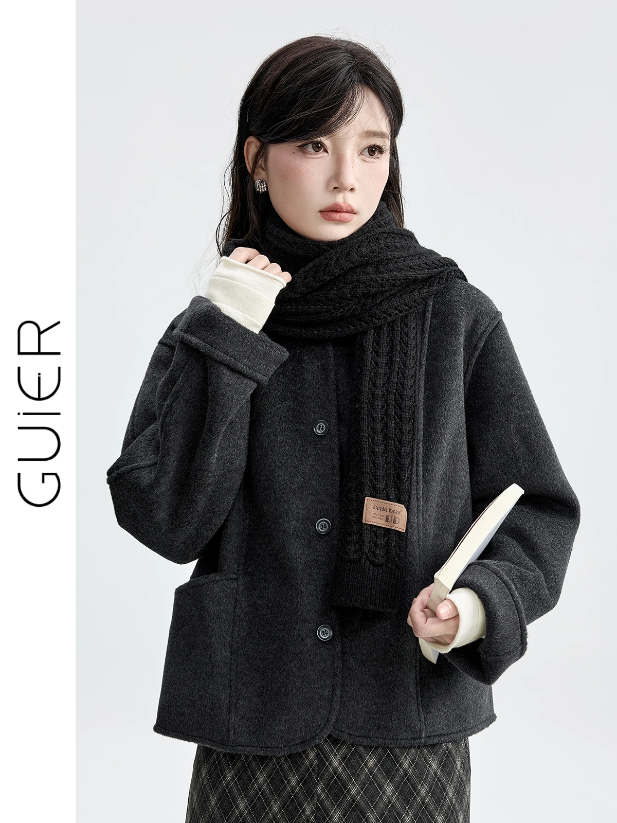 

Двустороннее шерстяное пальто женское зимнее с круглым вырезом, свободного кроя, универсальное, модное, на одной пуговице