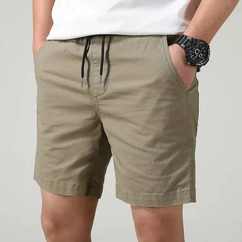 

Summer Casual Outer Wear Elastic Cotton Pants Loose Thin Solid Color Workwear Sports Men S Shorts Wholesale