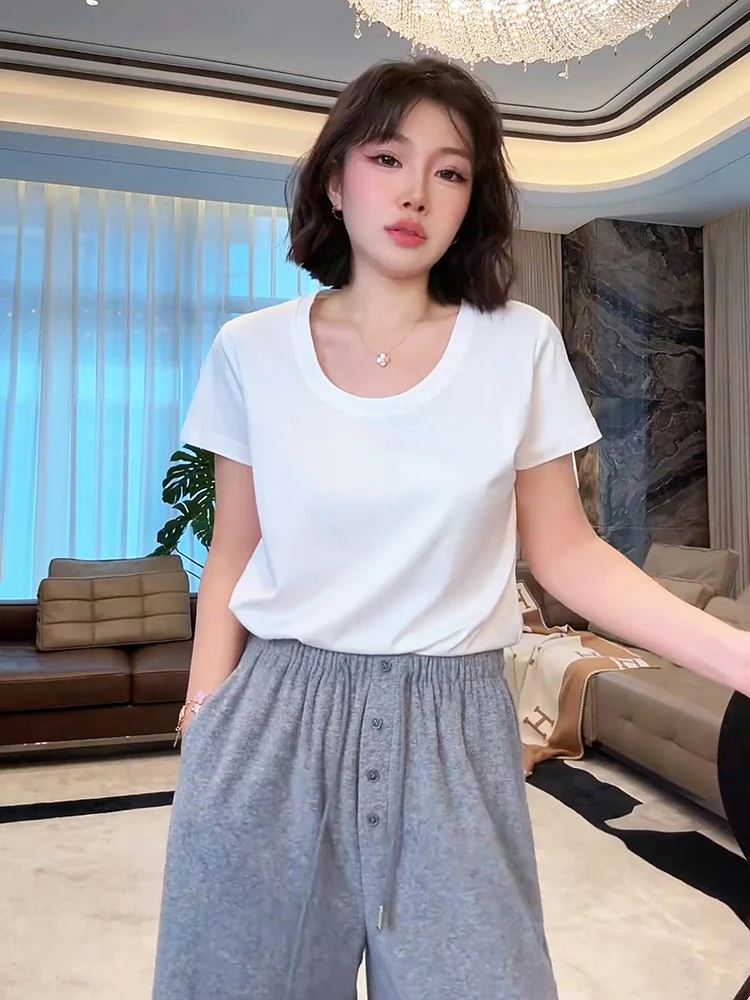 

Lao Yang's Personal Cross Bone Line T-irt Linen round Ne ort Sve Women's Casual Top MEHOMEYANG Brand Commute Sle