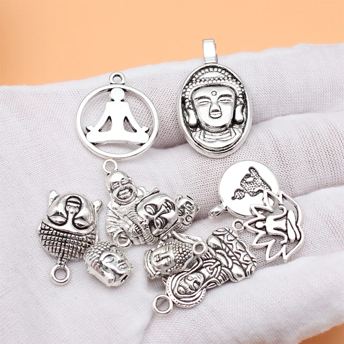 12pcs Antique Silver Color Buddha Statue Charms Collection For DIY Jewelry Making, 12 Styles, 1 of Each