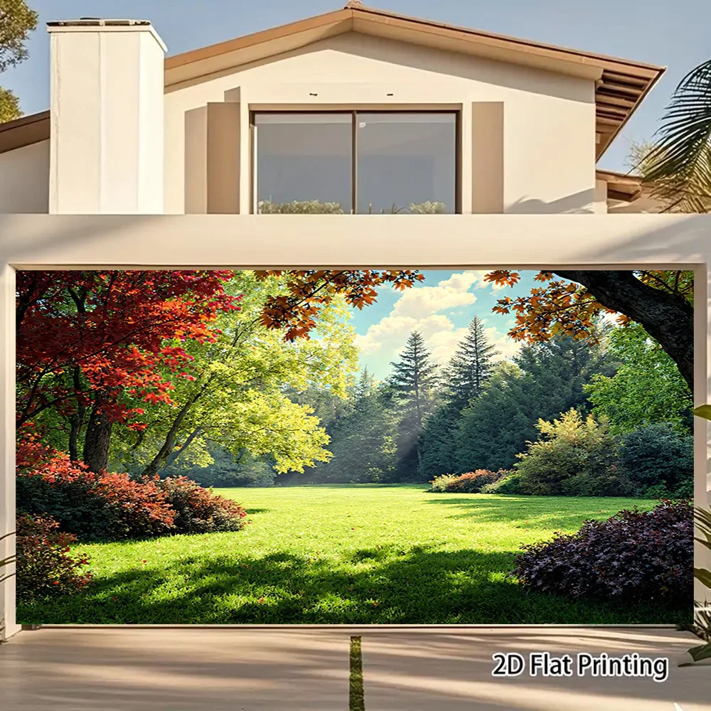 2D Flat, 1pc Autumn Forest Scene Backdrop Banner - Vibrant Fall Foliage & Sunlit Forest Design, Durable Polyester Fabric, Perfec