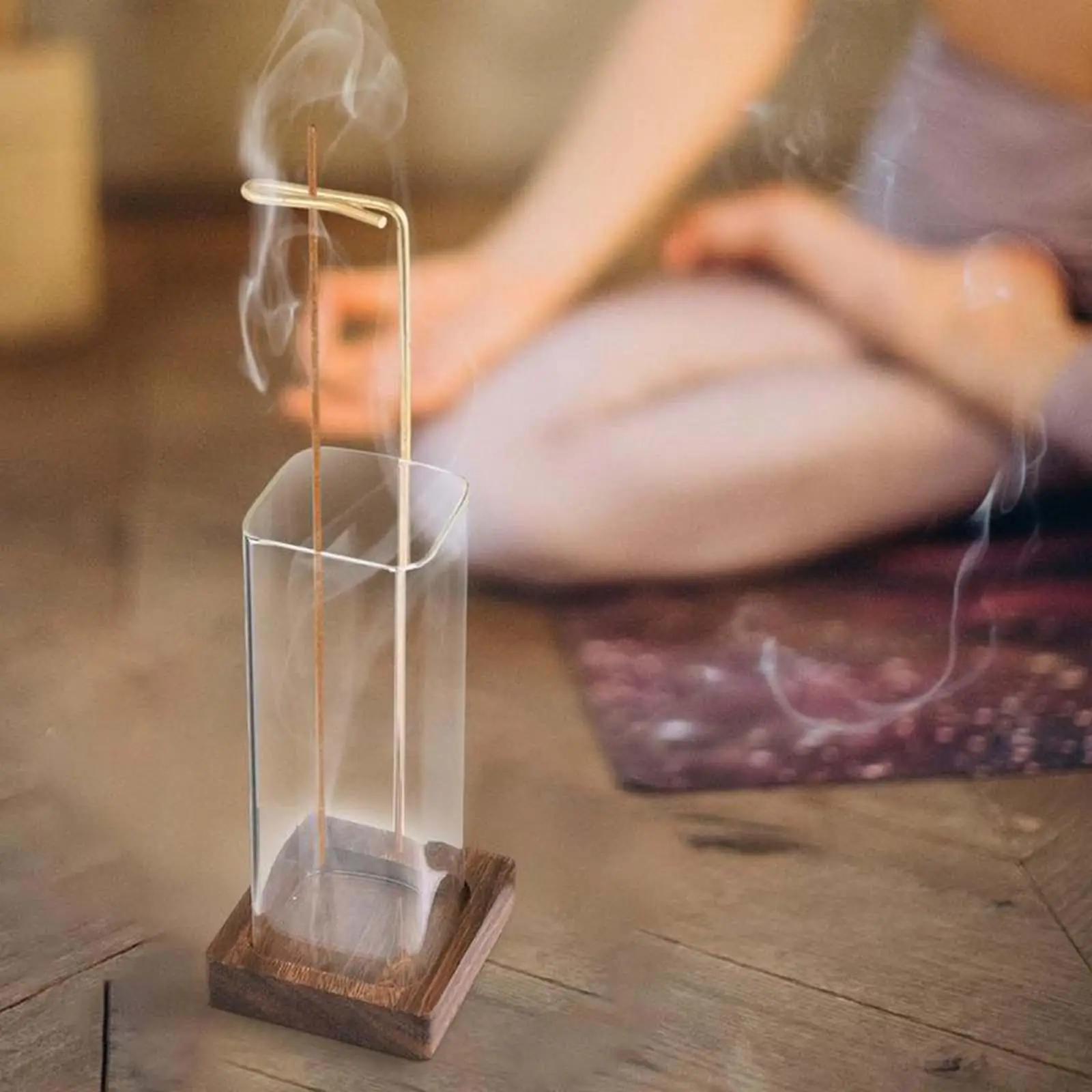 Modern Upside Down Incense Holder with Glass Collector and Brass Clip for Yoga Studio Relaxation