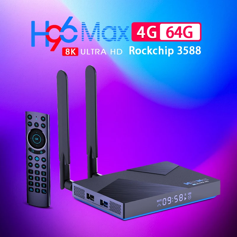 H96 MAX V58 Smart TV Box Android 12 RK3588 Octa Core 6TOPS NPU 8k 4k WIFI6 BT5.0 8GB 64GB 1000M Ethernet Asistente de Voz de Google