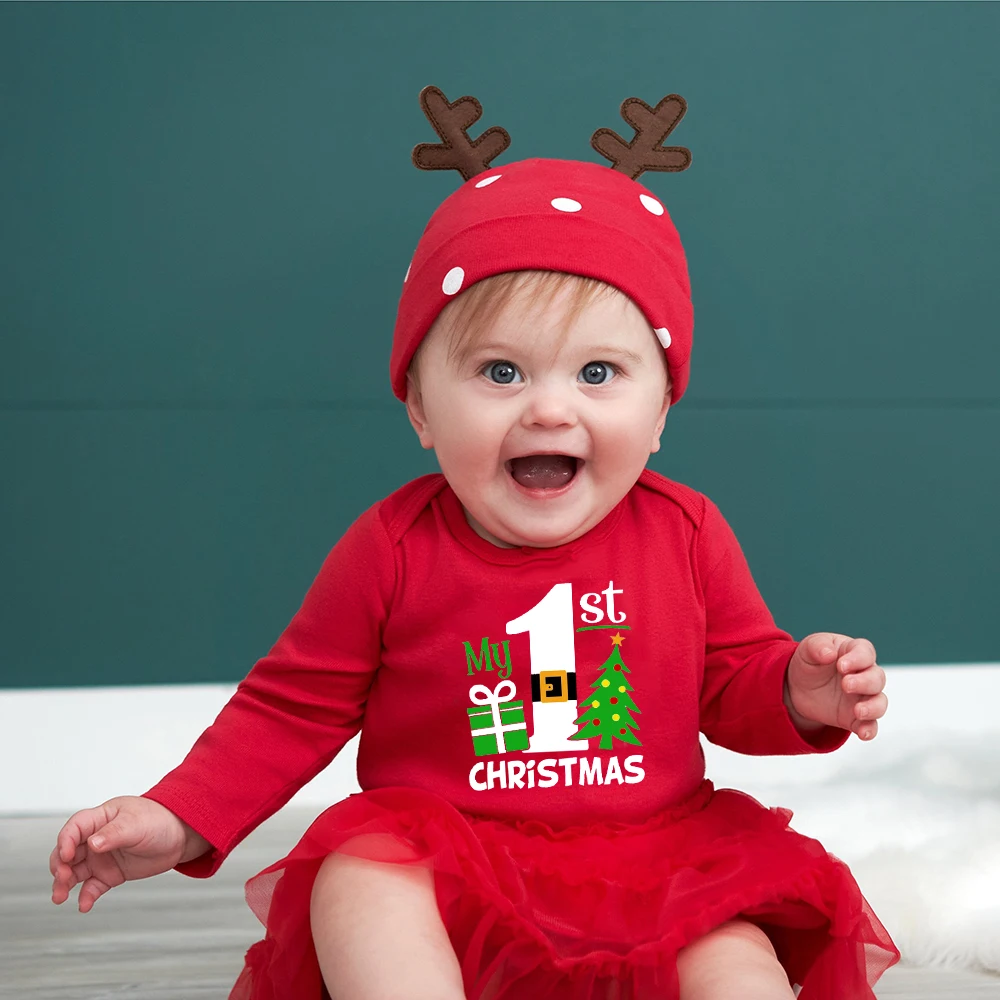 My First Christmas Toddler Bodysuit Baby Long Sleeve Romper Jumpsuit Infant Girls Boys Unisex Playsuit Outfit Xmas Party Clothes