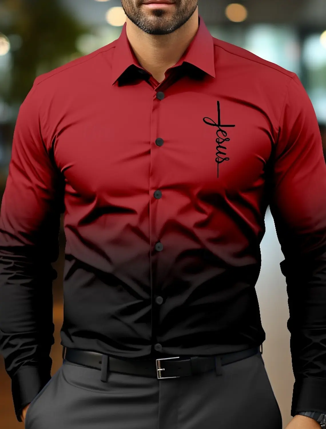 Jesus Business Casual Men\'s Formal Shirt Button Shirt Long Sleeve Business Daily Autumn Spring Summer 3D Shirt Collar Button