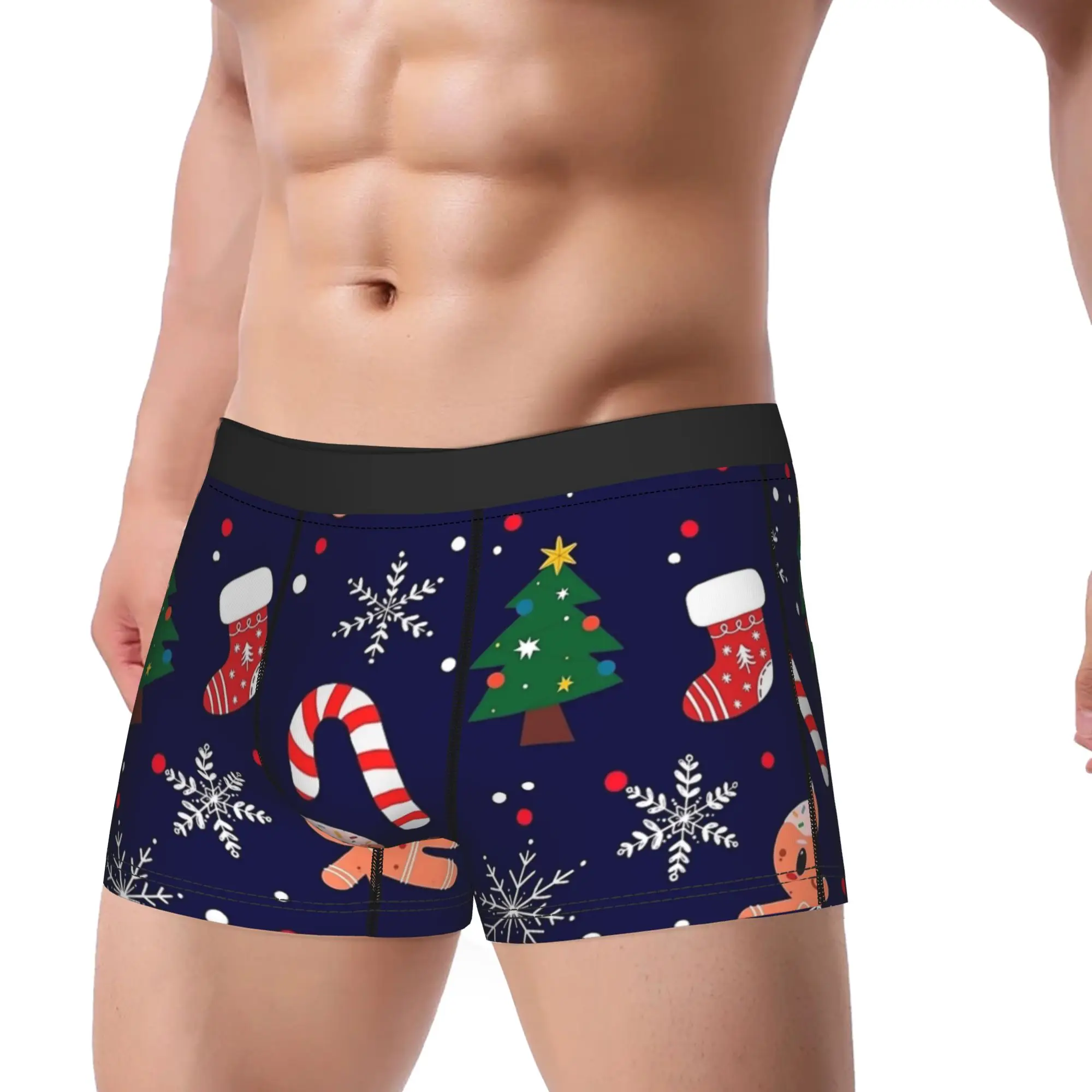 Gingerbread Candy Cane Christmas Pattern Underwear Males Panties Printing Breathable Boxer Shorts Hot Sale Boxer Brief Plus Size