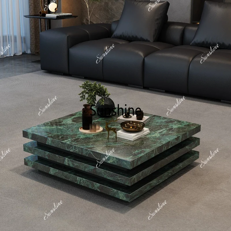 Italian minimalist rock slab coffee table light luxury high-end living room square coffee table