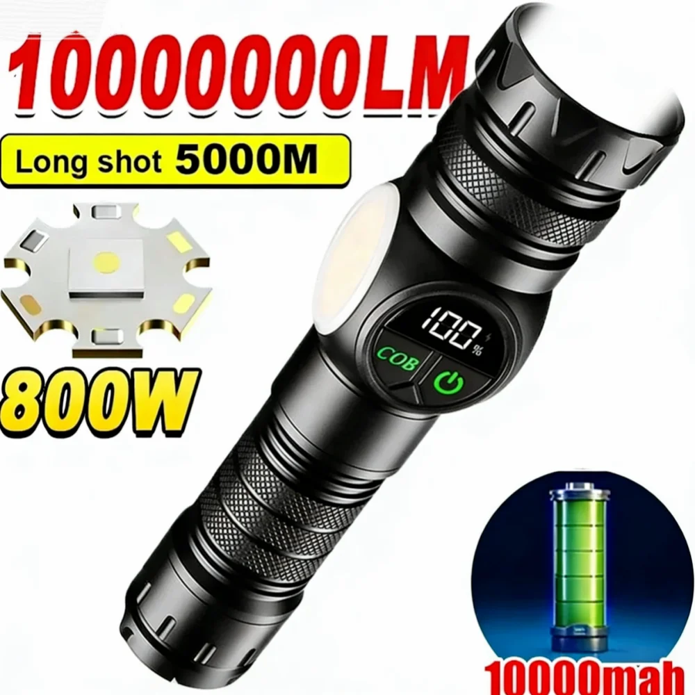 High Strong Power LED Flashlights USB Rechargeable Magnetic Tactical Torch With COB Side Light Camping Fishing Zoom Lantern 2026