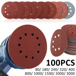 100Pcs 125MM Round Sandpaper Disk Sander Disc 80Grit-3000Grit Hook and Loop Sanding Grinding Disc Polishing Pad Abrasive Tools
