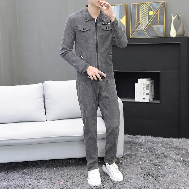 Men Corduroy Sets 2022 Autumn New Two Piece Long Trousers and Jakcet Clothing Casual Track Suit Male Big Pockets Sweatsuits