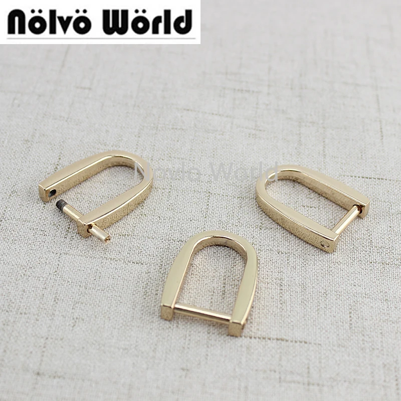 30pcs 1.5*4cm light gold chrome removable D shape buckle,detachable screw open buckle for bags handle connect hanger