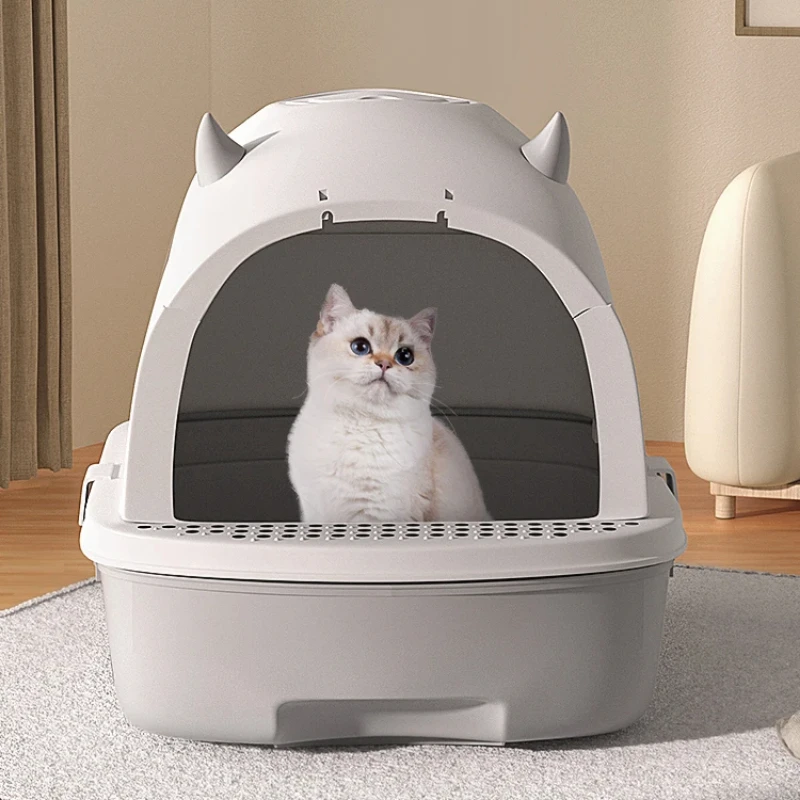 Large Capacity Anti-Odorant Cat Litter Box Plastic Anti-Splash Cat Toilet Completely Enclosed Drawer Style Sandbox Pet