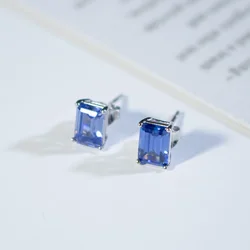 Tanzanite Stud Earrings Jewelry Womens 925 Silver Rectangle Earrings