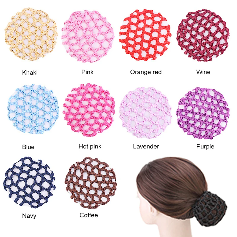 New Women Bun Cover Fashion Hair Net Ballet Dance Skating Crochet Girls Hair Accessories Elastic Candy Color Hair Bands Headwear