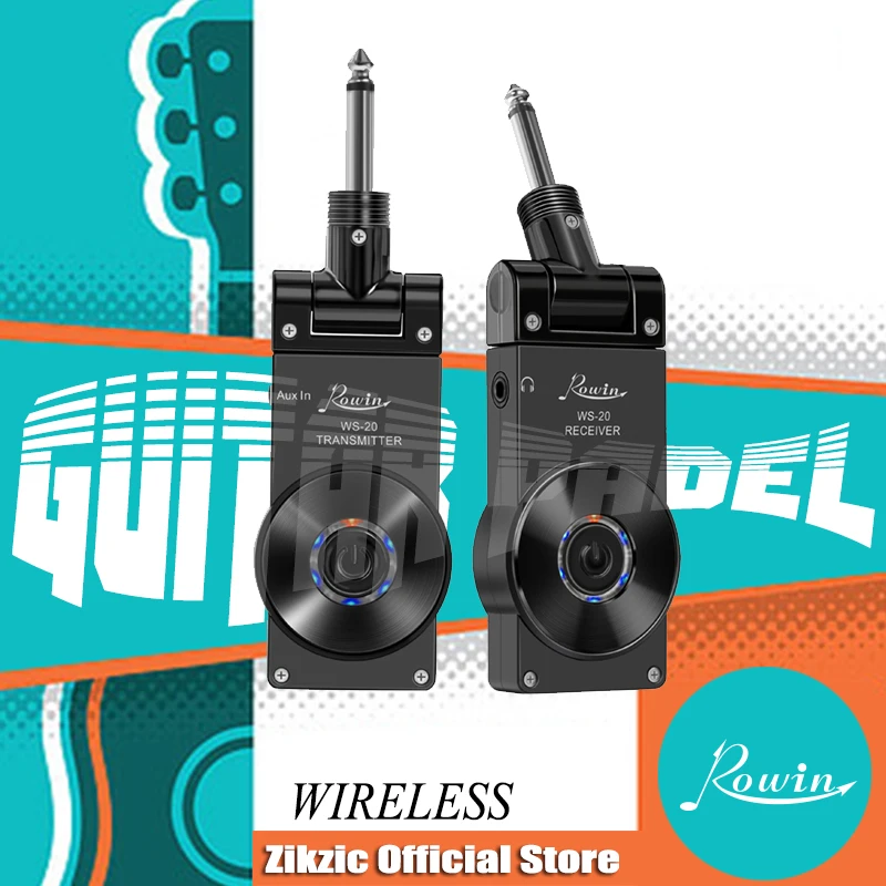 

Rowin WS-20 Wireless Guitar System Transmitte Receive Digital Transmitter For Electric Guitar Bass Violin Connect Amp 100ft Tra