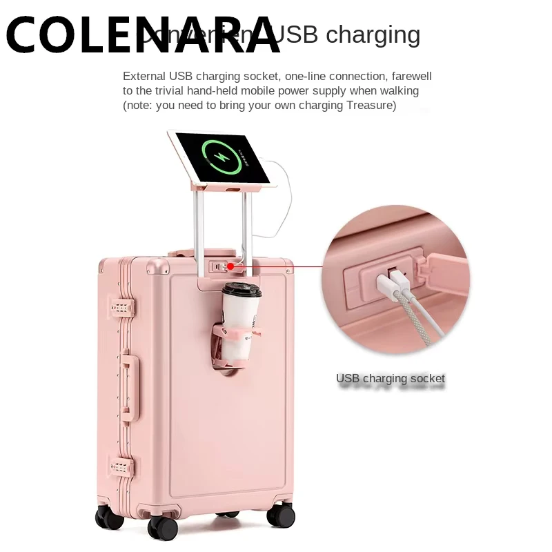 COLENARA High-quality Suitcase USB Charging Boarding Box Multifunctional Trolley Case 20