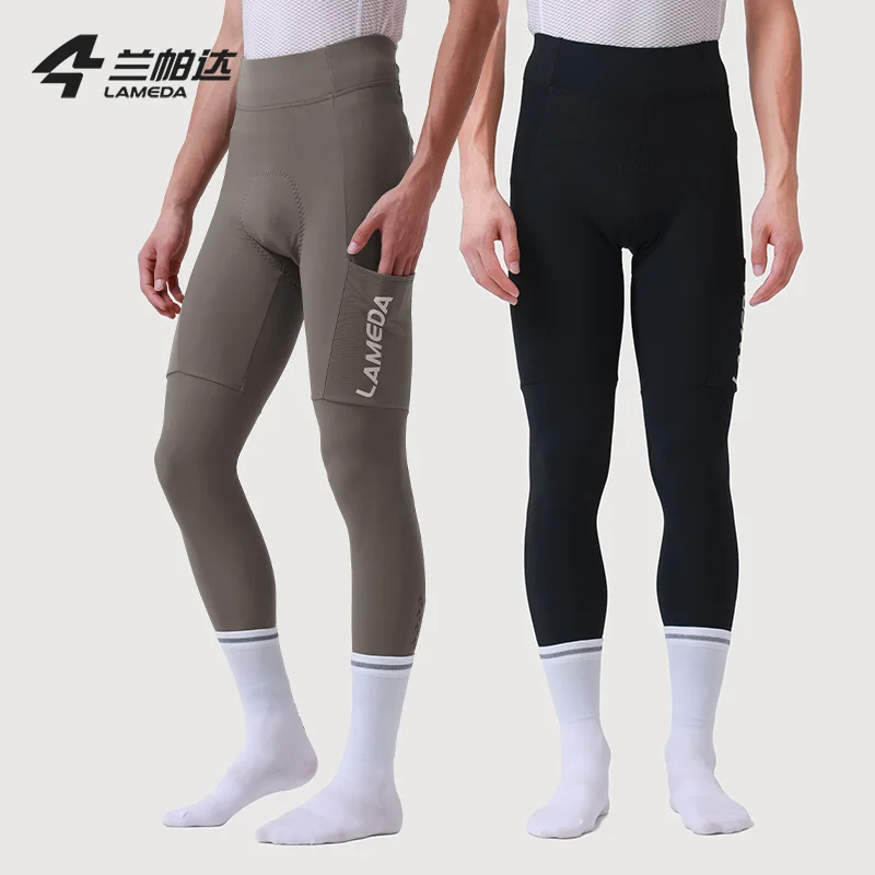 Lameda Bike Pants  High Elasticity Bicycle Clothing Fleece For Warmth Men's Cycling Pants High Waist Cycling Clothes With Pocket