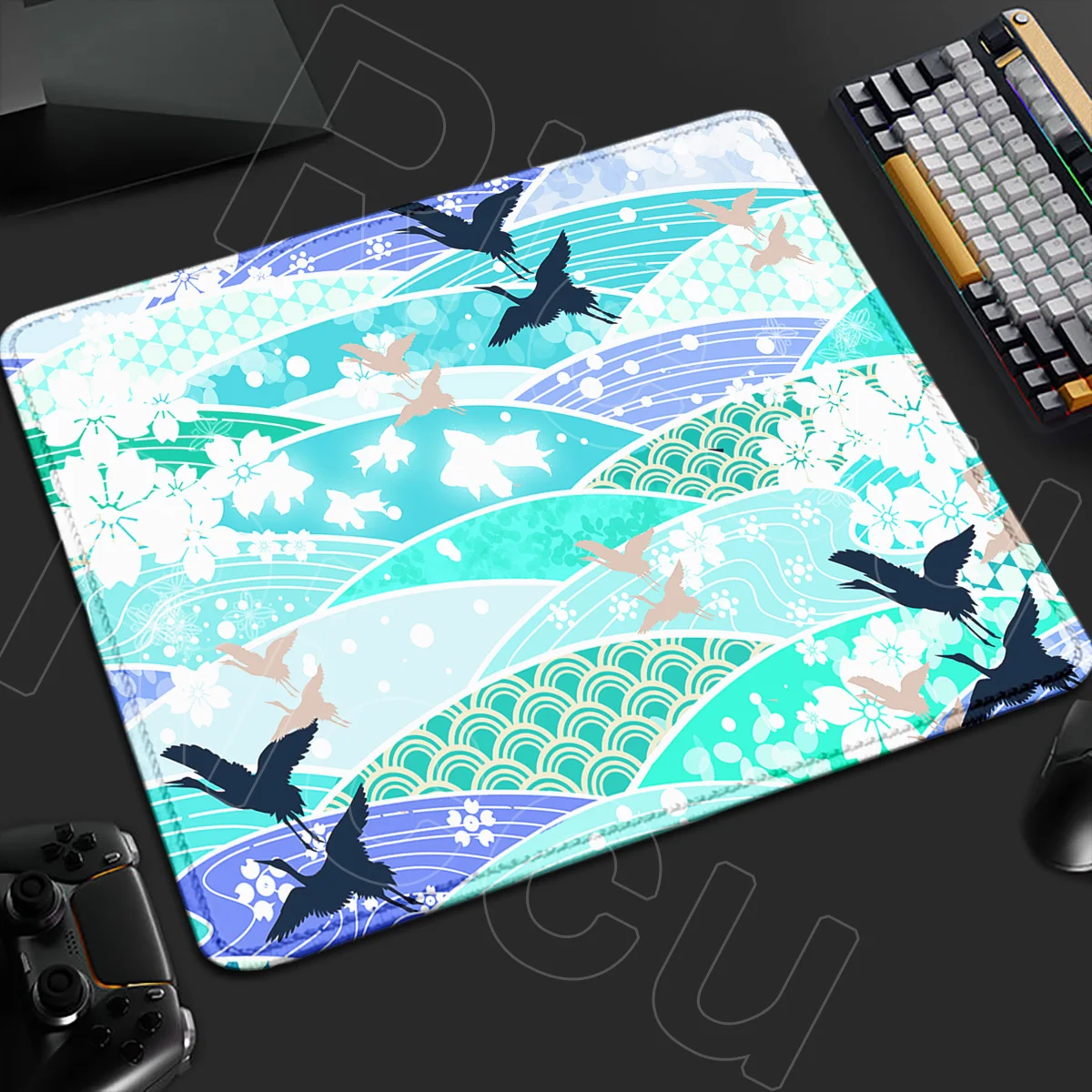 

Japanese texture ukiyo-e crane coaster 45x40CM rubber Non-slip Mousepad Speed Table Pad Keyboard Mat Game FPS portable Desk mat