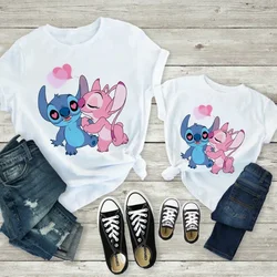 Disney T Shirt Childern Summer Sweet Style Soft Girl Aesthetic Family Matching Cute Stitch Print Clothes Mom and Daughter Equal