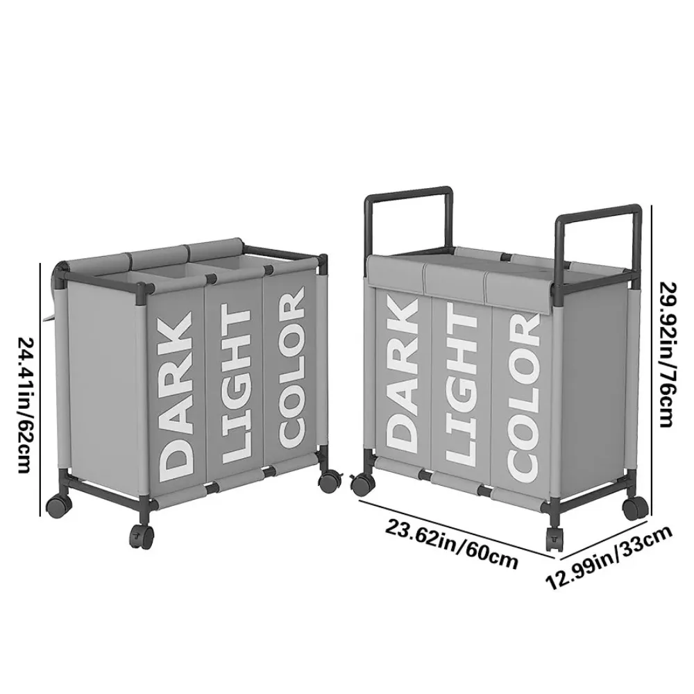 Cesto de Ropa Sucia con Ruedas y 3 Compartimentos, Organizador de Ropa Plegable con Tapa