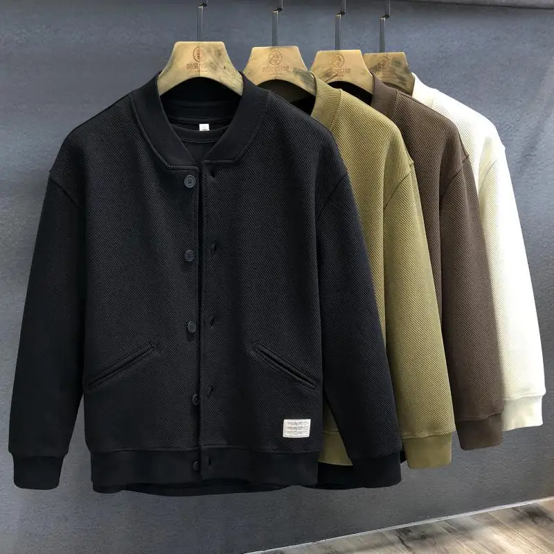 

Autumn Winter Large Size 300 Pou Hong Kong Sle Retro Heavyweight Baseball Collar Open Cardigan Jaet Men Loose Fit Top