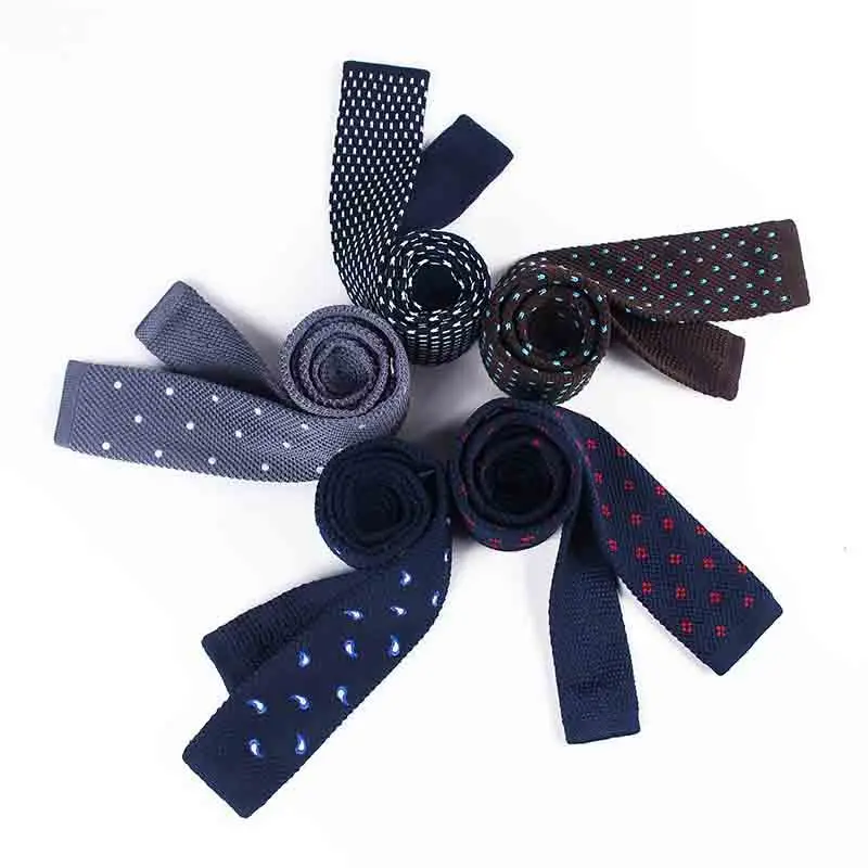 Polka Dot Knitted Ties For Men Handmade Narrow Neck Tie Paisley Anchor Neckties Casual Navy Green Cravat Tuxedo Suit Neckwear