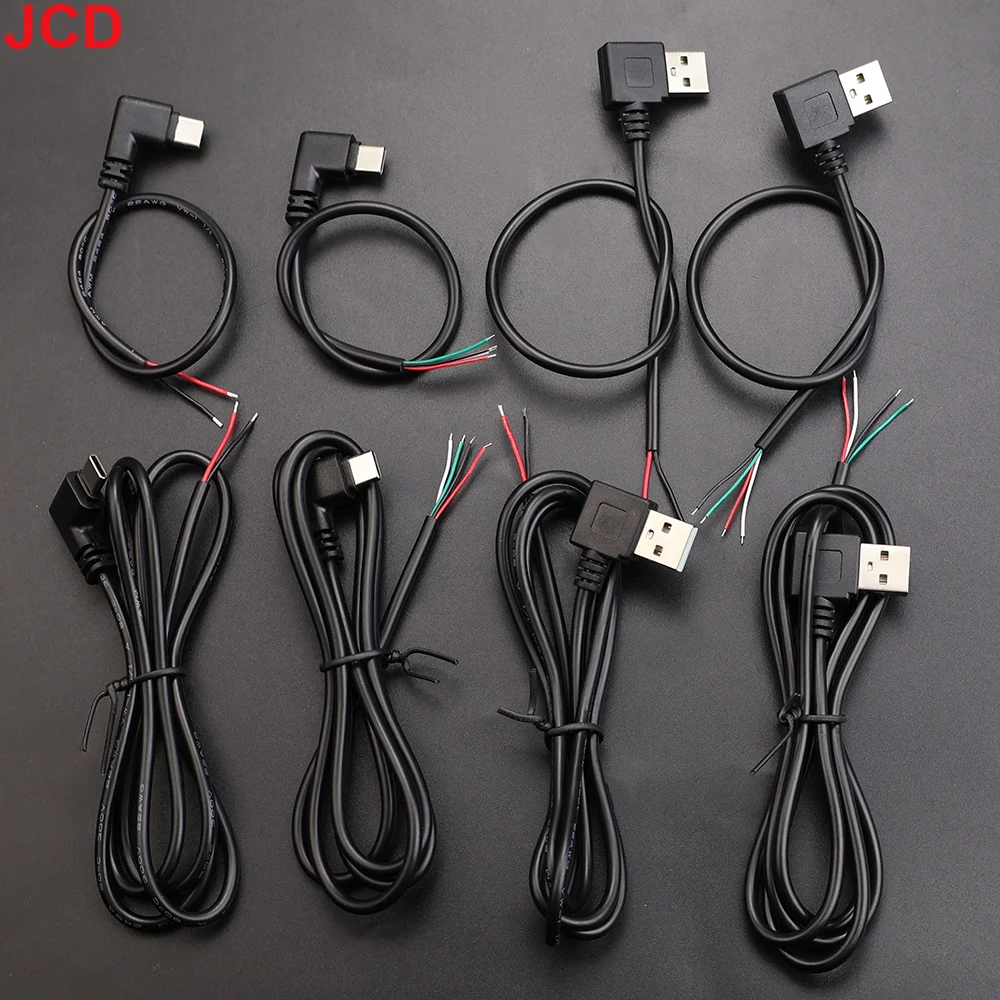 JCD 1pcs DIY Repair Welding Cable 2 Wire 4 Wires Micro USB 2.0 A Elbow Head Male Jack 4pin/2pin Type-C Male Extension Cable Line