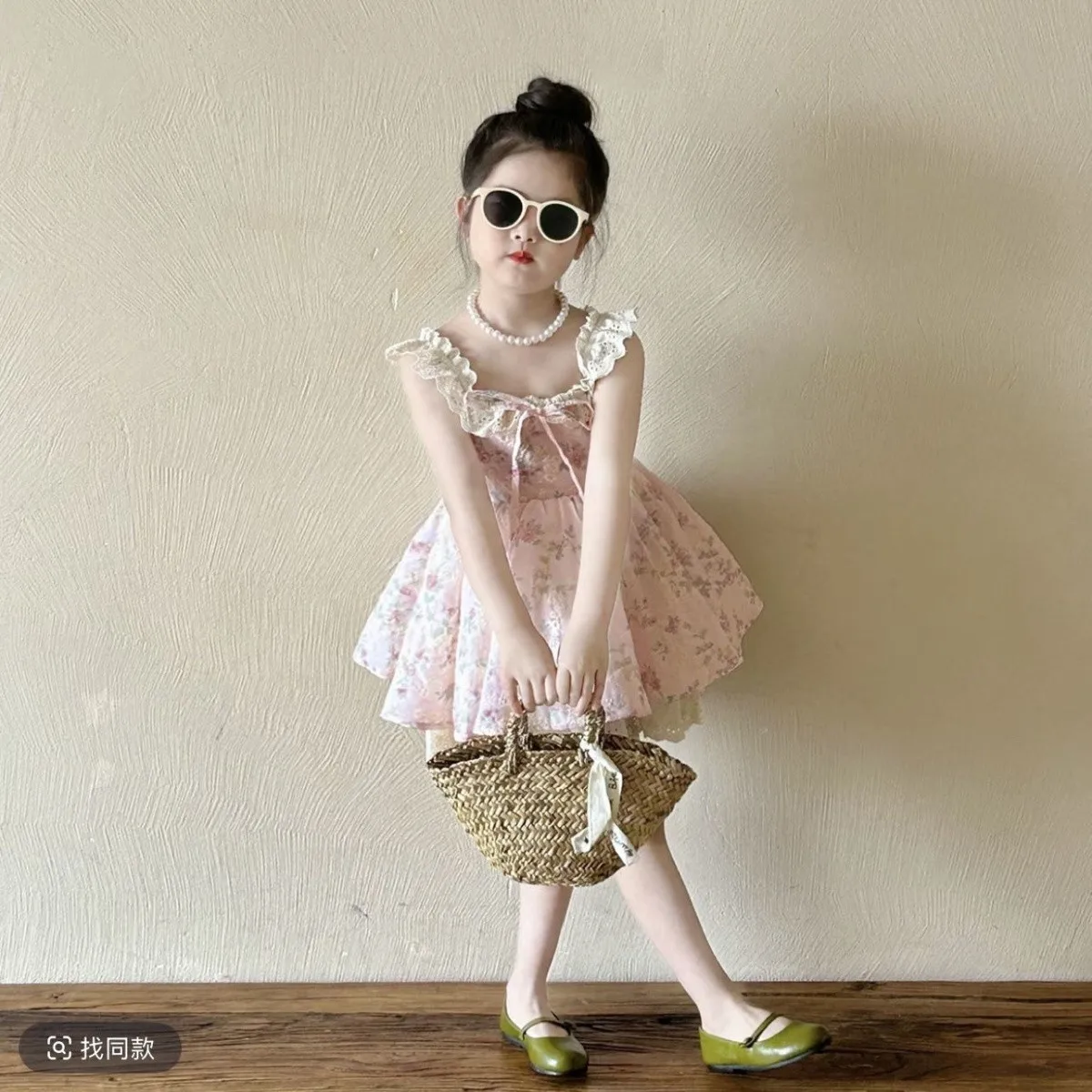 Girls Floral Print Puffy Sleeve Dress Summer New Sweet Princess Skirt Children's Clothing Ethnic Style Kids' Dresses