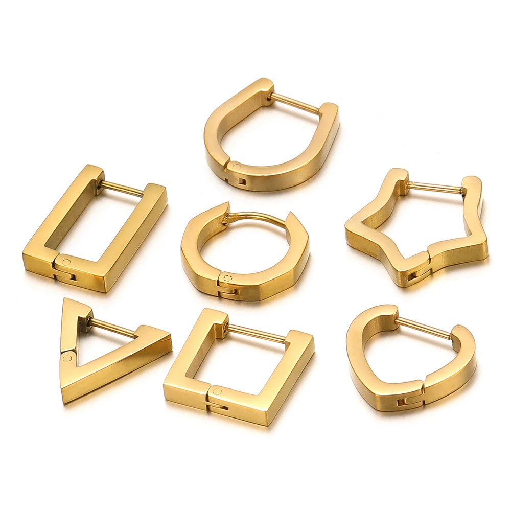 2pcs Stainless Steel Gold Plated Triangle Hoop Earrings Punk Rock Star Square Earrings Hiphop Gifts Unisex Fashion Jewelry Bulk