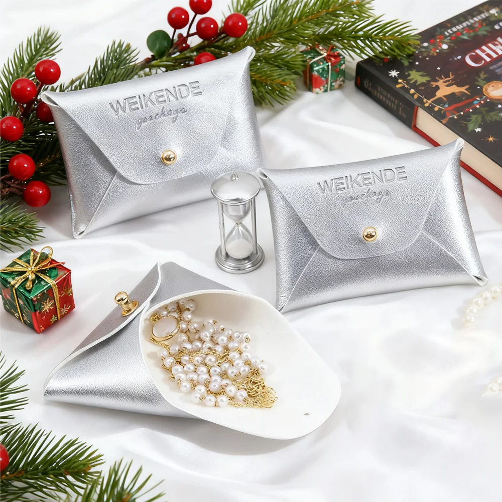 

50Pcs 7*5cm Mini PU Leather Storage Bag for Jewelry DIY Cover Pouch for Ring Earrings Necklace Wedding Gift Pacifier Rivets Bags