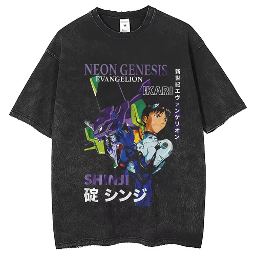 Imagen 2 del producto EVA 01 Camiseta de calle para hombre, camiseta con estampado de Anime de lavado Vintage, pantalón corto informal de algodón Harajuku para mujer, ropa de manga