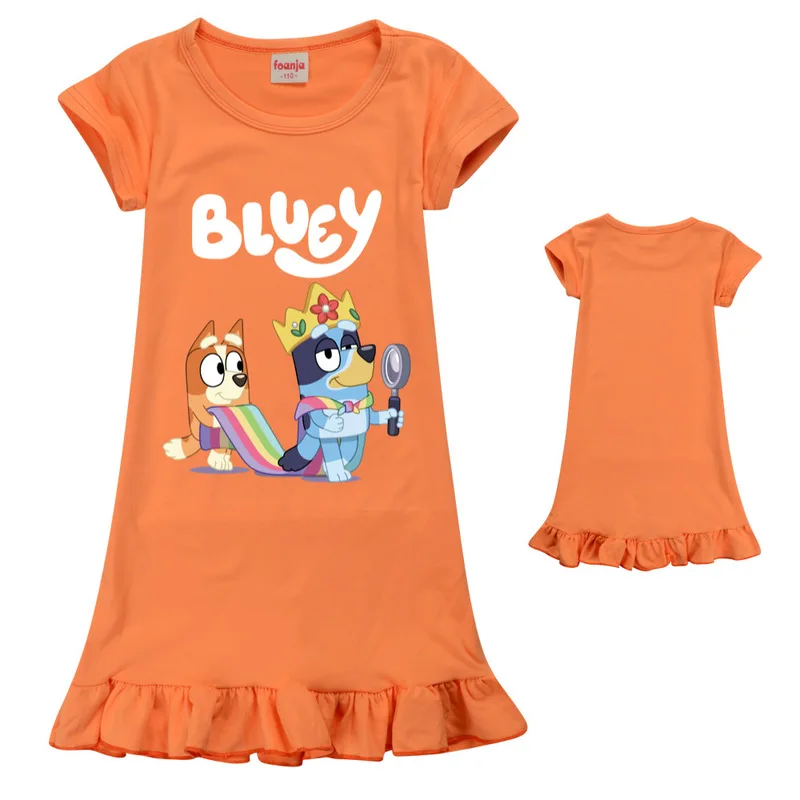 Bluey Family 100cm a 160cm le ragazze vestono la camicia da notte di seta del ghiaccio vestito da casa vestito da principessa vestito da spiaggia per feste regalo di compleanno per ragazza