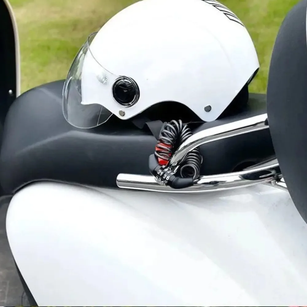 4 Digit Password Helmet Lock Anti Theft Flexible Steel Cable Durable Portable Waterproof Rustproof Motorcycle Scooter Security