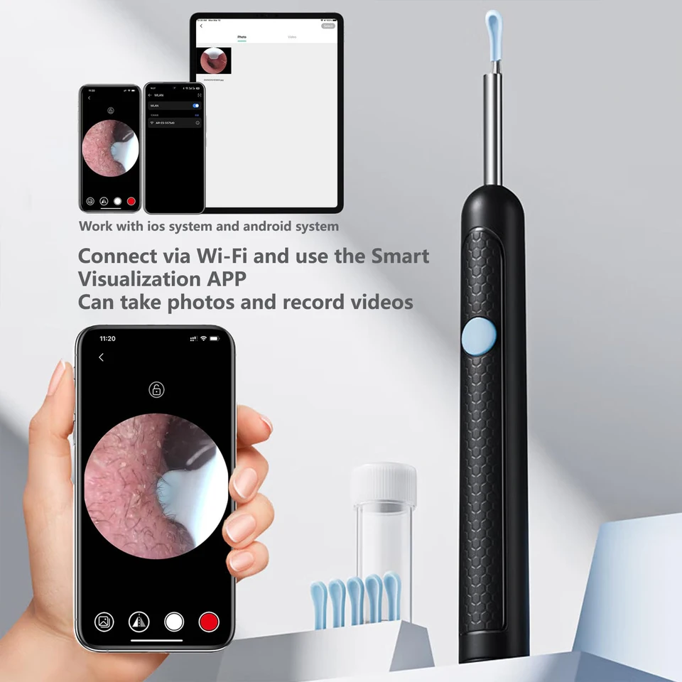 Smart Visual Ear Ear Wax Removal Set Cleaner With 1080P Camera Smart Visual Earwax Cleaning Tool With 6 Ear Scoop Replacement