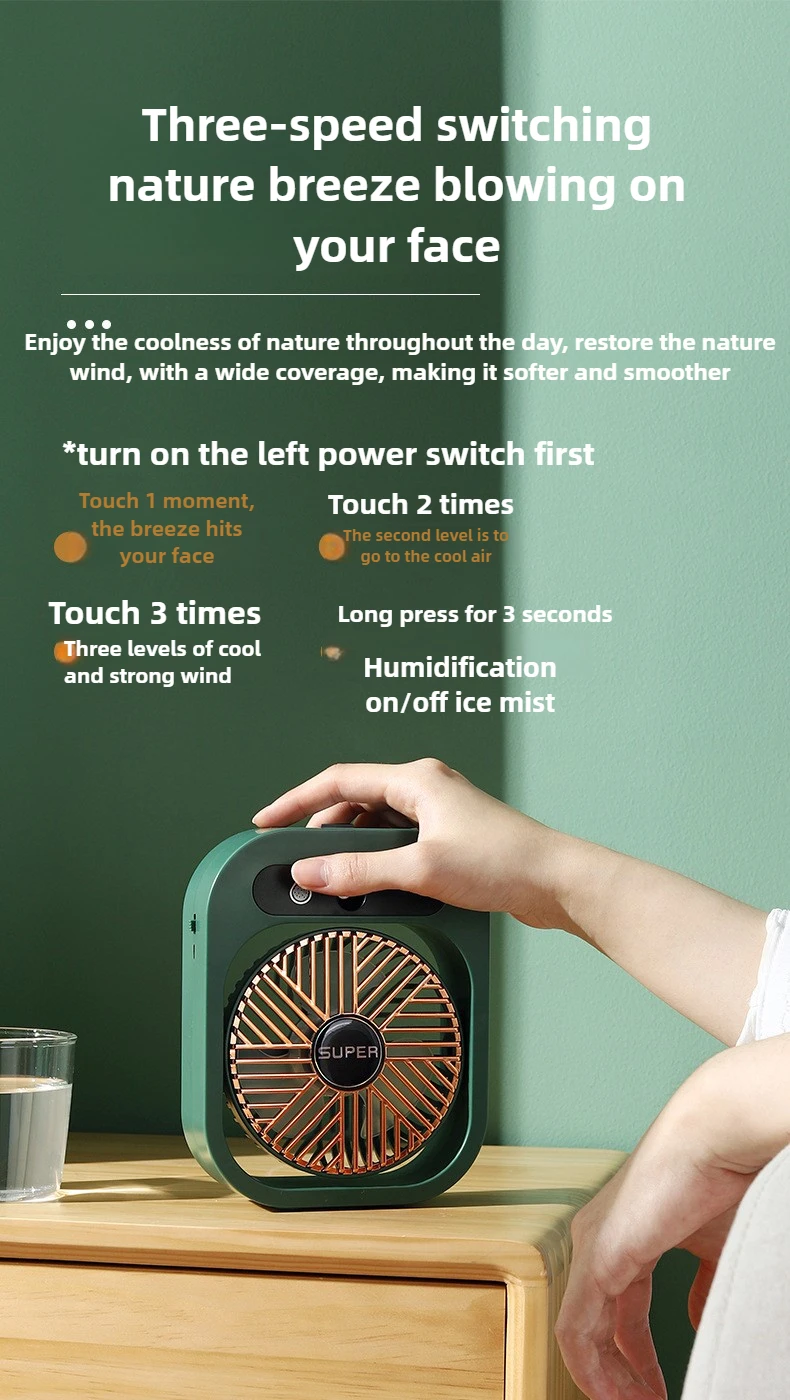 ครัวเรือน Mini USB ชาร์จแบบพกพาความชื้นพัดลมเครื่องปรับอากาศขนาดเล็ก,หอพักนักเรียนเดสก์ท็อปสเปรย์พัดลมหมุนเวียน