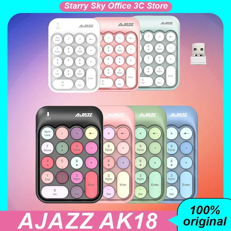 AJAZZ AK18 2.4G Wireless Number Keypad 18 Keys portable Long standby  Round Key Cap office Mini numeric keyboard PC Accessories