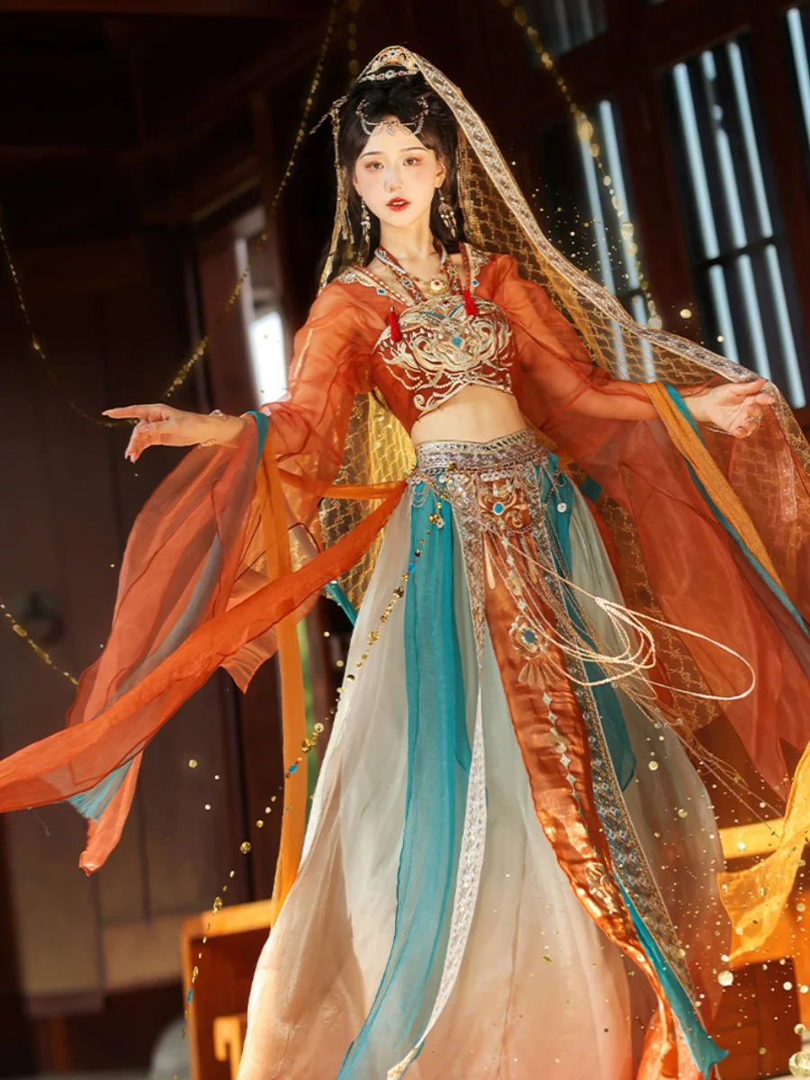 Original One Dream Dunhuang Feitian Hanfu mujer estilo étnico de verano, estilo exótico Dai, estilo de región occidental, conjunto de elementos Han