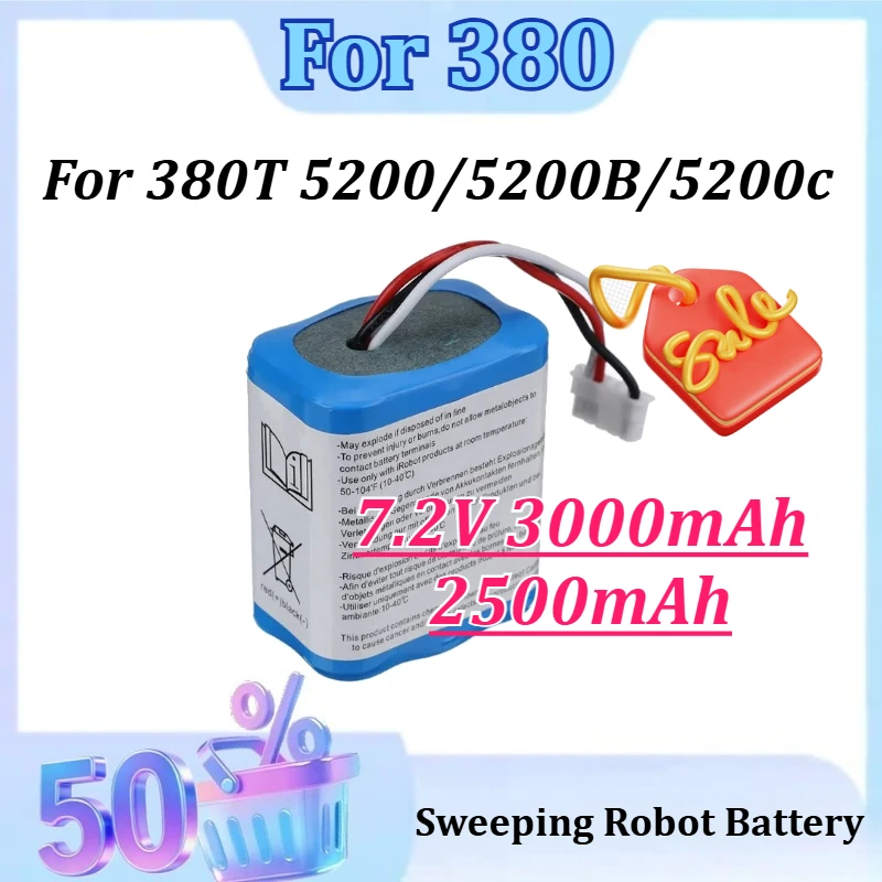 

7.2V 3000mAh 2500mAh Ni-MH Rechargeable Battery for IRobot Roomba for Braava 380 380T Mint 5200 5200B 5200c Battery