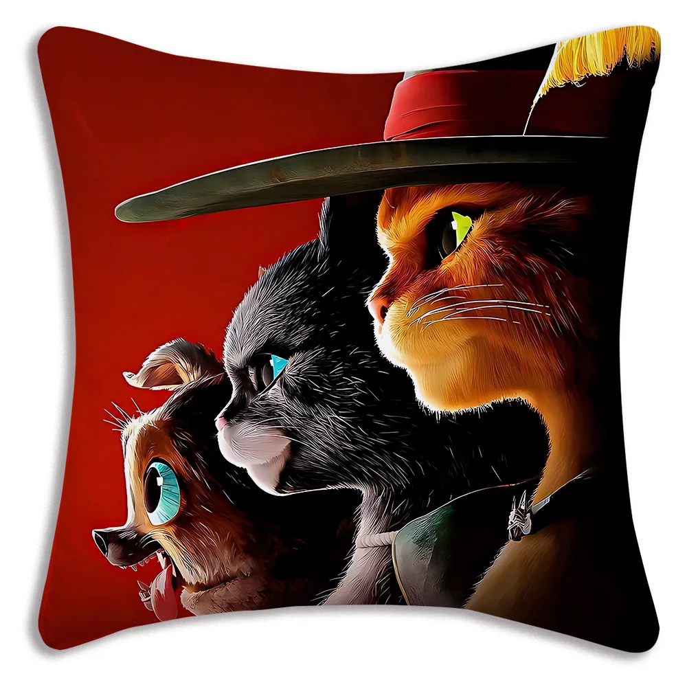 Hot Anime Movie P-Puss B-Boots Pillow Covers Cartoon Sofa Decorative Home Double-sided Printing Short Plush Cute Cushion Cover