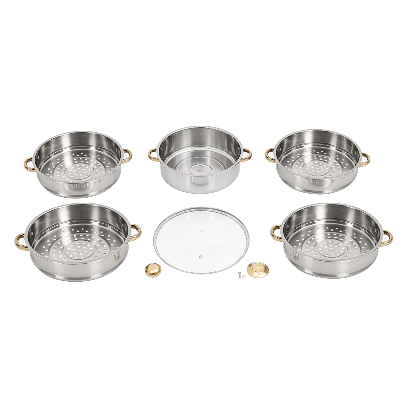 5-Tier Steamer Cooking Pot, Stainless Steel Steamer Pots, Cookware Steaming Pots with Easy-viewing Lid Suitable for Home Kitchens, Restaurants, Etc